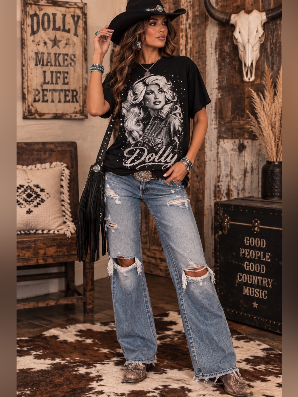 Dolly Graphic Tee - Black bling custom made shirt